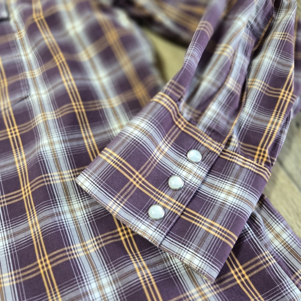 Vintage Wrangler Mens Purple‎ Plaid Pearl Snap Button Up Western Size XL Rodeo - Picture 3 of 11